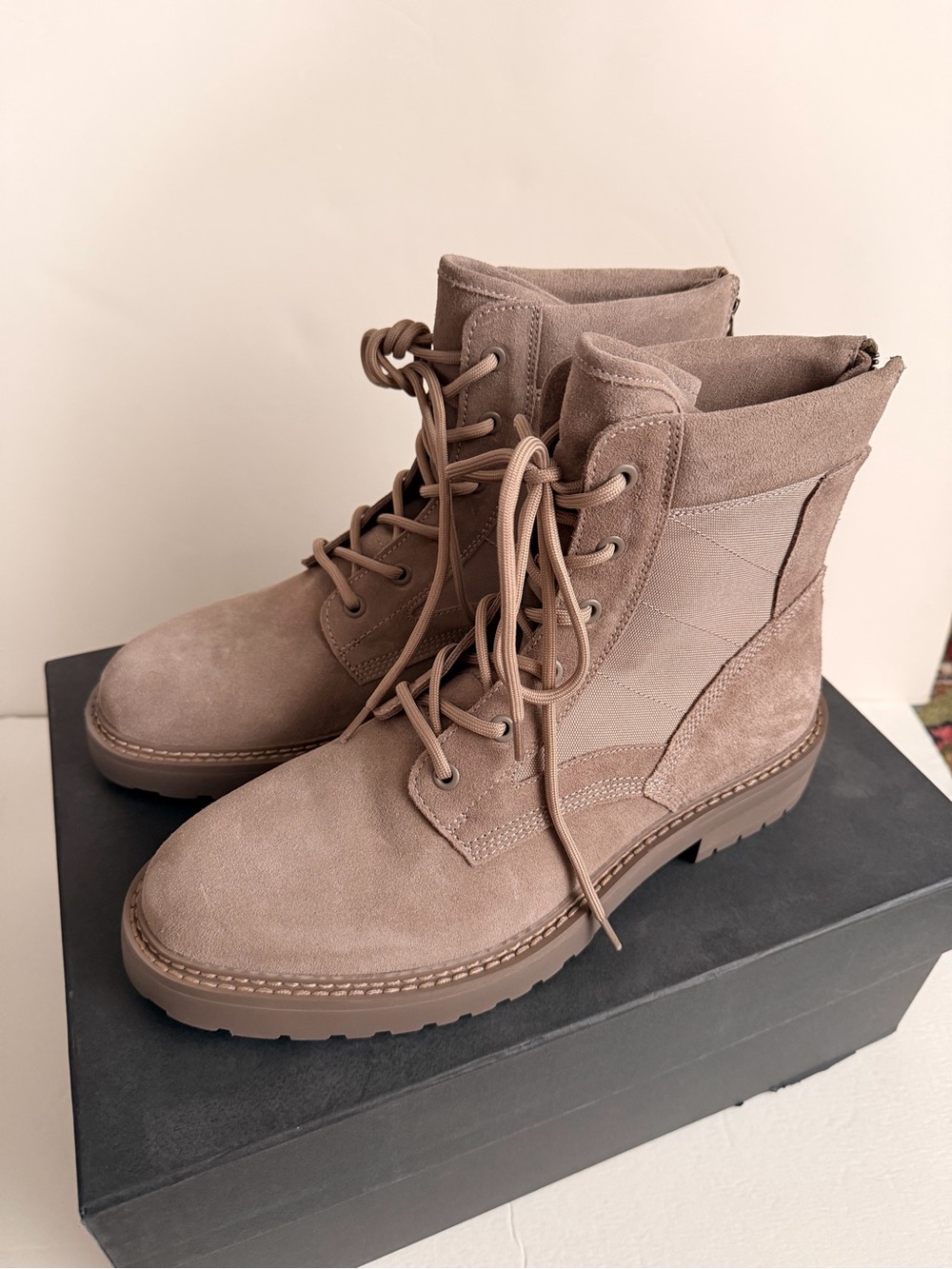 Taupe Suede Combat Lug Boots Saint Morta Legion Men’s 8 Women’s 9.5
